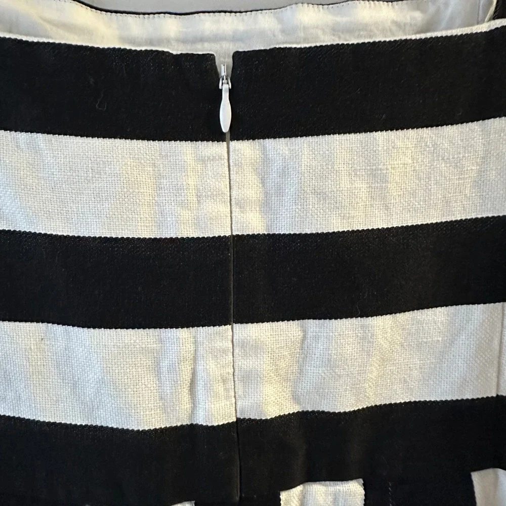 Ann Taylor Loft Black White Striped Cotton Linen Pleated Fit Flare Dress Sz 8 - Picture 7 of 7